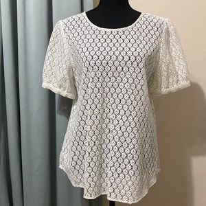 Loft cream lace puff sleeve blouse